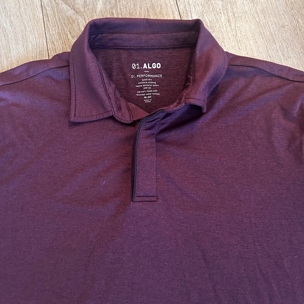 01.Algo Performance Polo Shirt Mens Medium Burgundy Quick Dry UPF 40 S/S